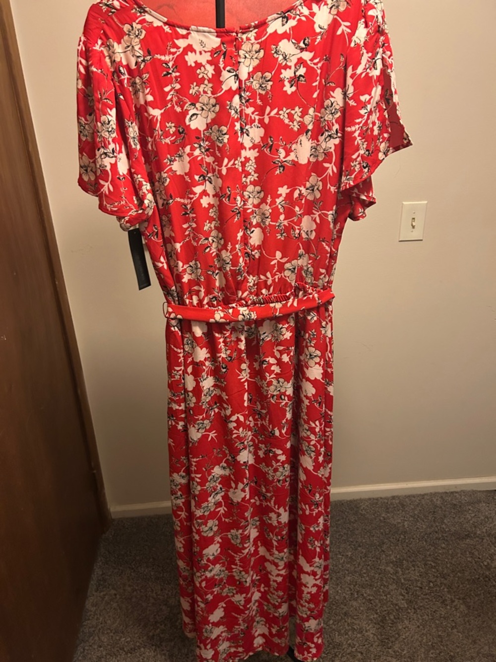 Lane Bryant Red Floral Short Sleeve Jumpsuit with Tie Waist - Picture 5 of 5